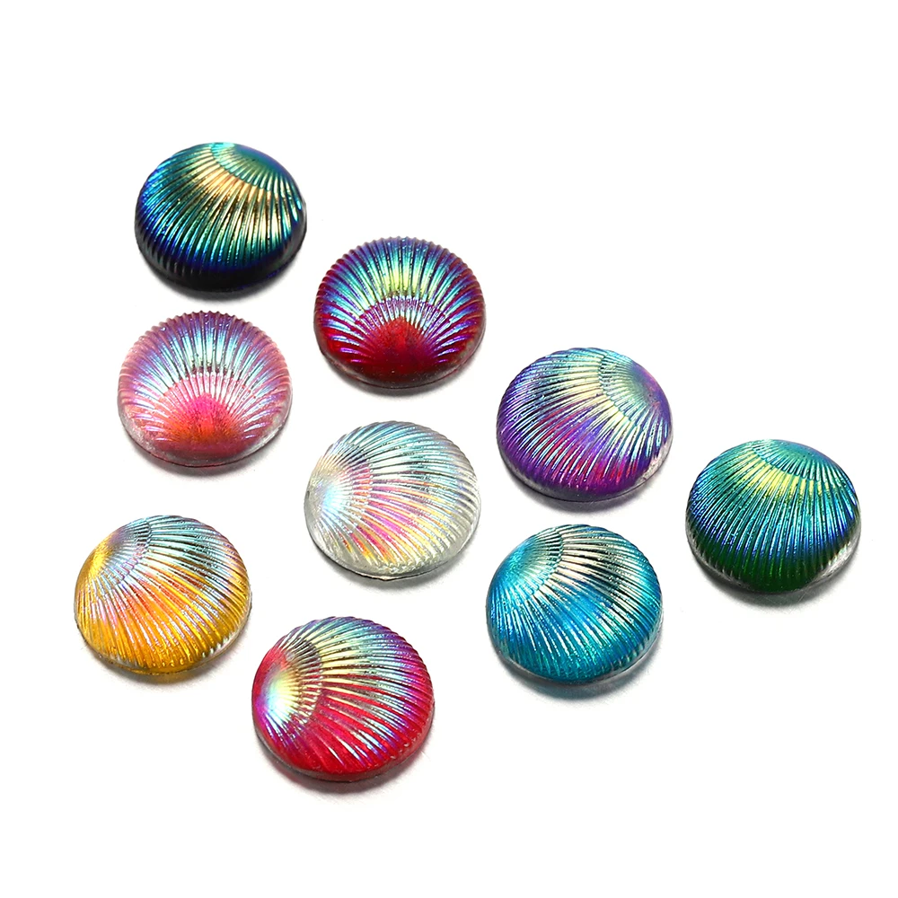 

20Pcs  Mixed Color Shell Line Flat Back Resin Cabochons For Diy Pendants Earrings Epoxy Jewelry Making Accessories Supplies, As picture