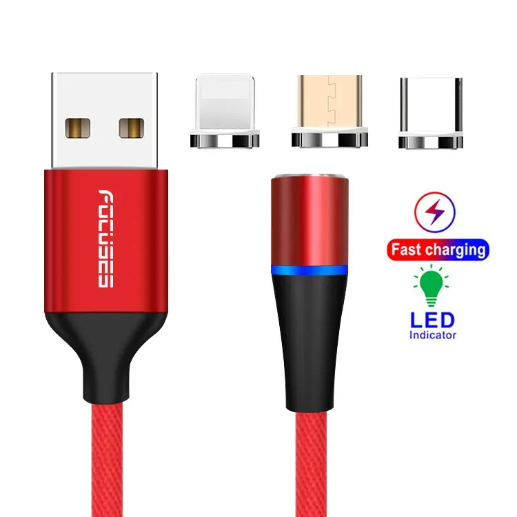Braided 360 Degree LED Round Fast Charging Mobile Phone 3A 5A And Data Usb Cable Micro Type-C 3In1 3 In 1 Magnetic Charger Cable - ANKUX.COM