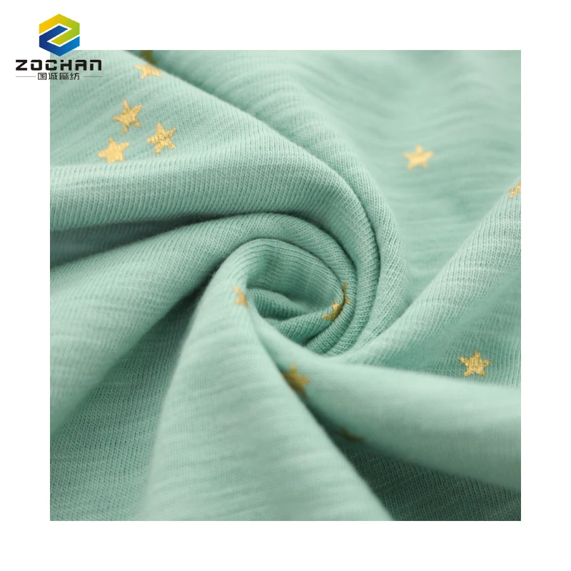 

customization glitter gilding Gots Certified Organic Cotton 100% cotton slub foil printed jersey knit fabric for Garment