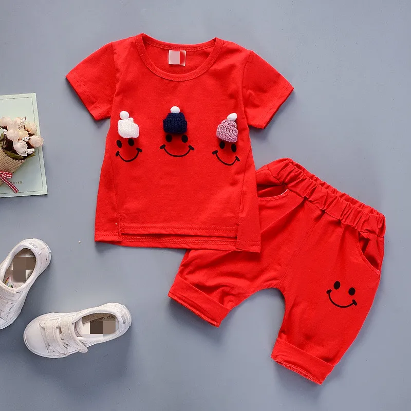 

Children's Clothes Set Summer 2pcs Girls Suit Kids Short Sleeve T-shirt+shorts 100% Cotton Baby Boys Clothing