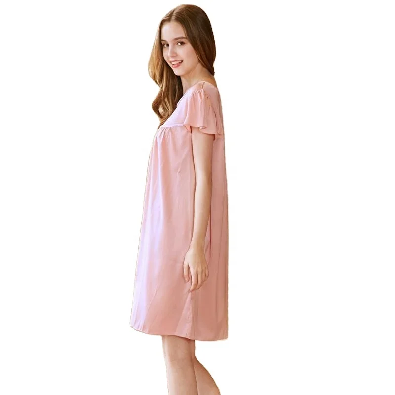 

Spot Wholesale Casual Cute Lotus Leaf Sleeve Round Neck Lace Edge Silk Doll Skirt Pajamas Women, 4 colors in stock