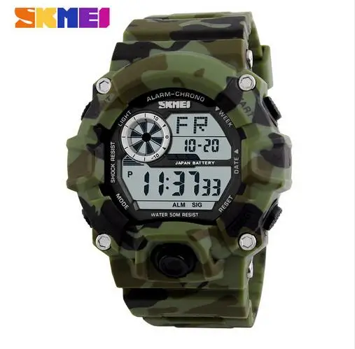 

SKMEI Outdoor Sport Watch Men Alarm Clock 5Bar Waterproof Military Watches LED Display Shock Digital Watch, 5 colors