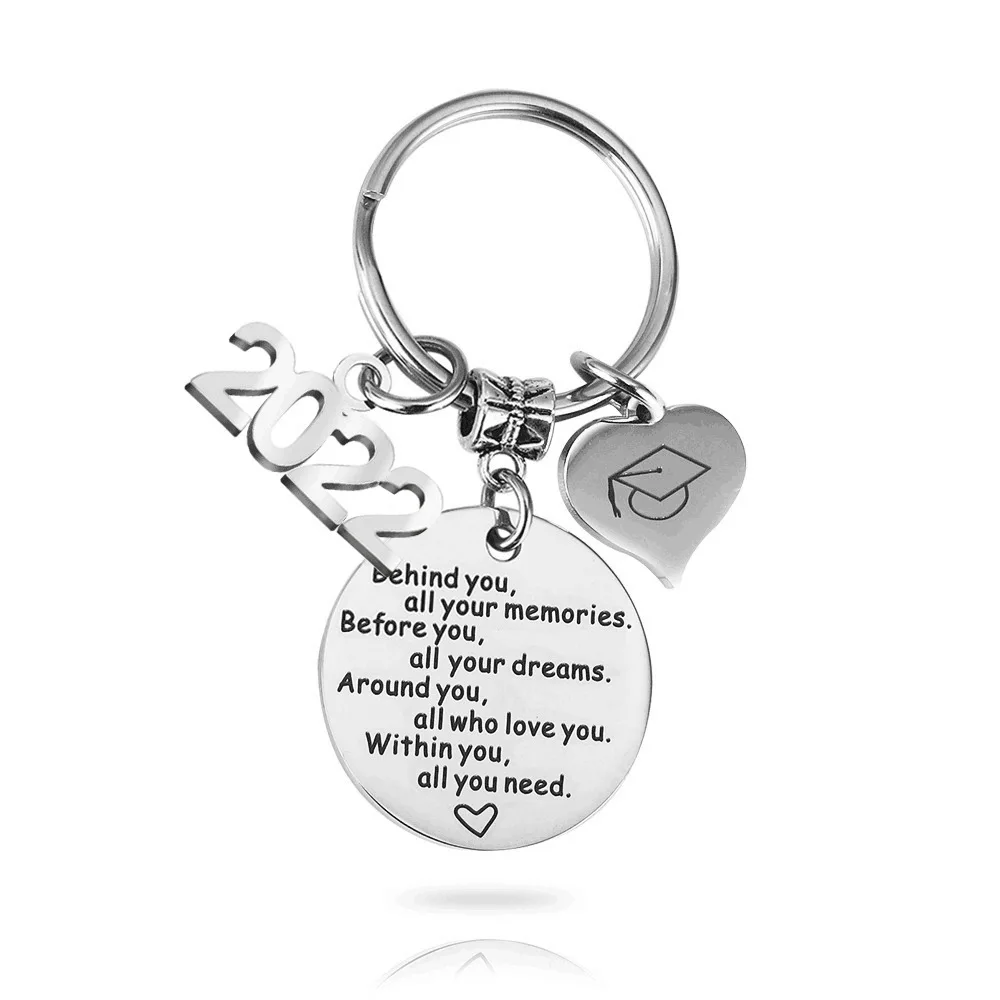 

2022 graduation gift behind you all your memories inspirational positive energy stainless steel keychain keyring