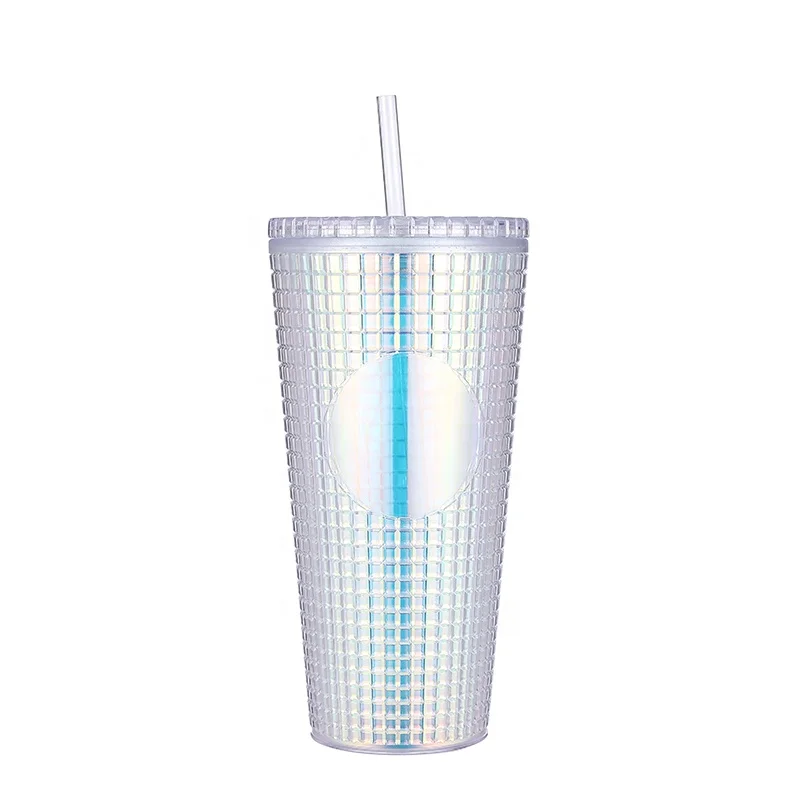 

Eco Friendly Double Wall Outdoor New Shape Colorful Logo Printing Bling Sublimation Plastic Straw Tumbler with Printing