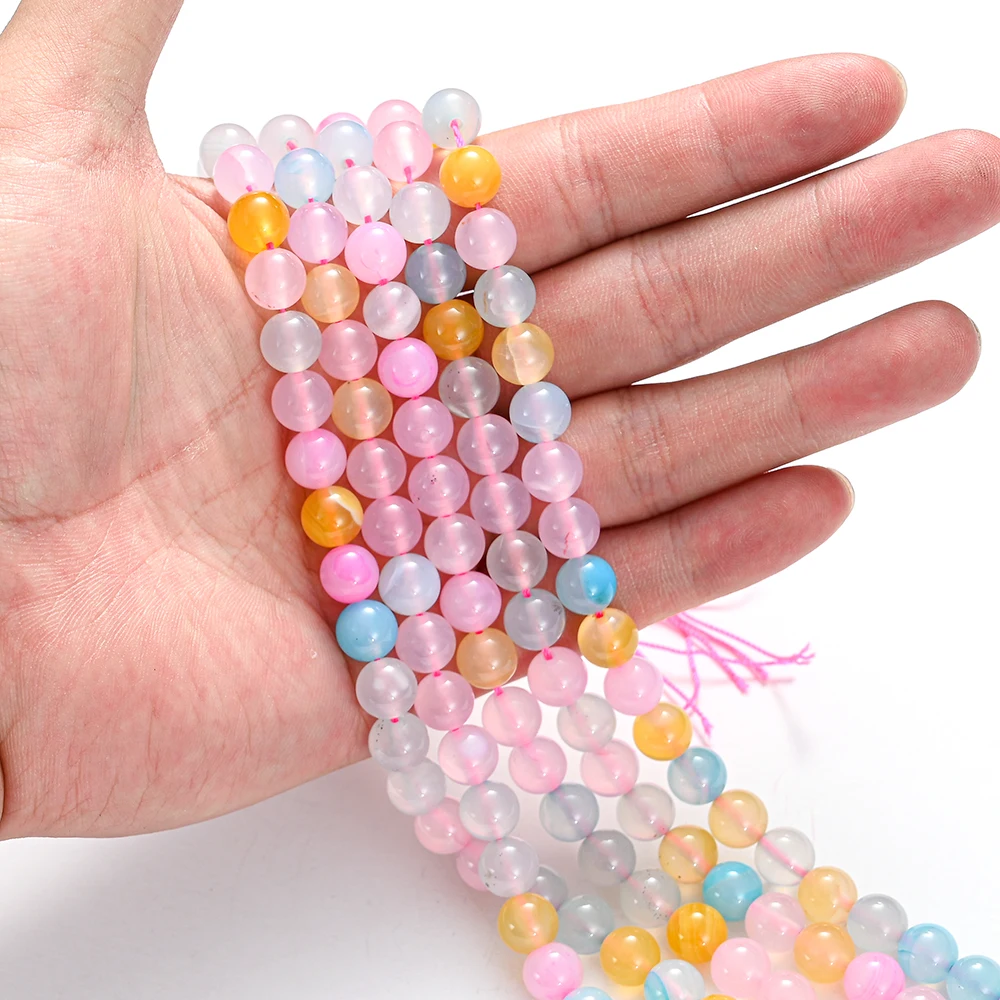 

Natural Morgan Agates Beads Stone Loose Beads for Jewelry Making Bracelets DIY Mixed Pink Blue White Quartz Round Bead, Colorful