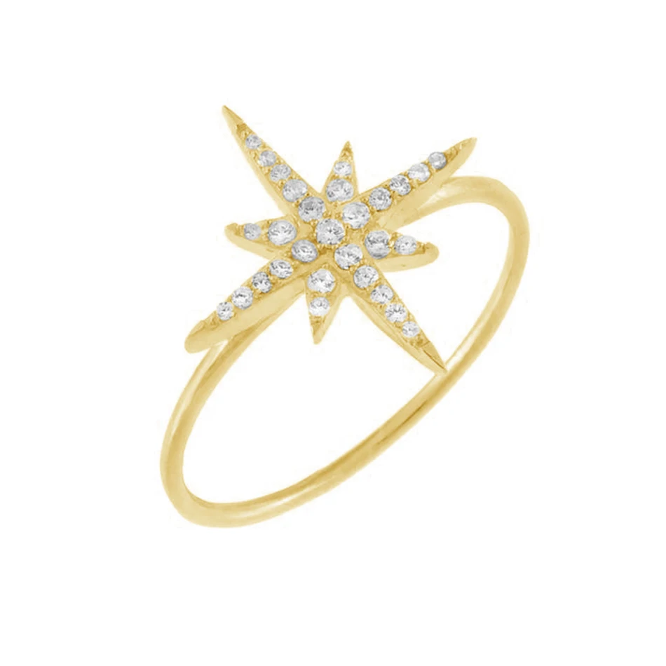 

fashion jewelry 925 sterling silver rings gold plated 18k trendy eternity ring pave large starburst ring with zircon