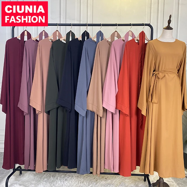 

6394# EID Ramanda Dubai Turkey Solid 10 Colors Simple Modest Kaftan Islamic Clothing Abaya Muslim Dresses For Women