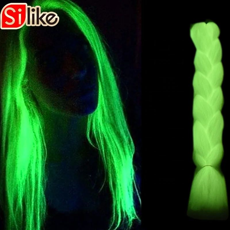 

Silike Braiding 24inch 100g 10colors florescent light braiding hair glowing synthetic jumbo braids shining hair in the darkness, Different 10 colors available, as pictures