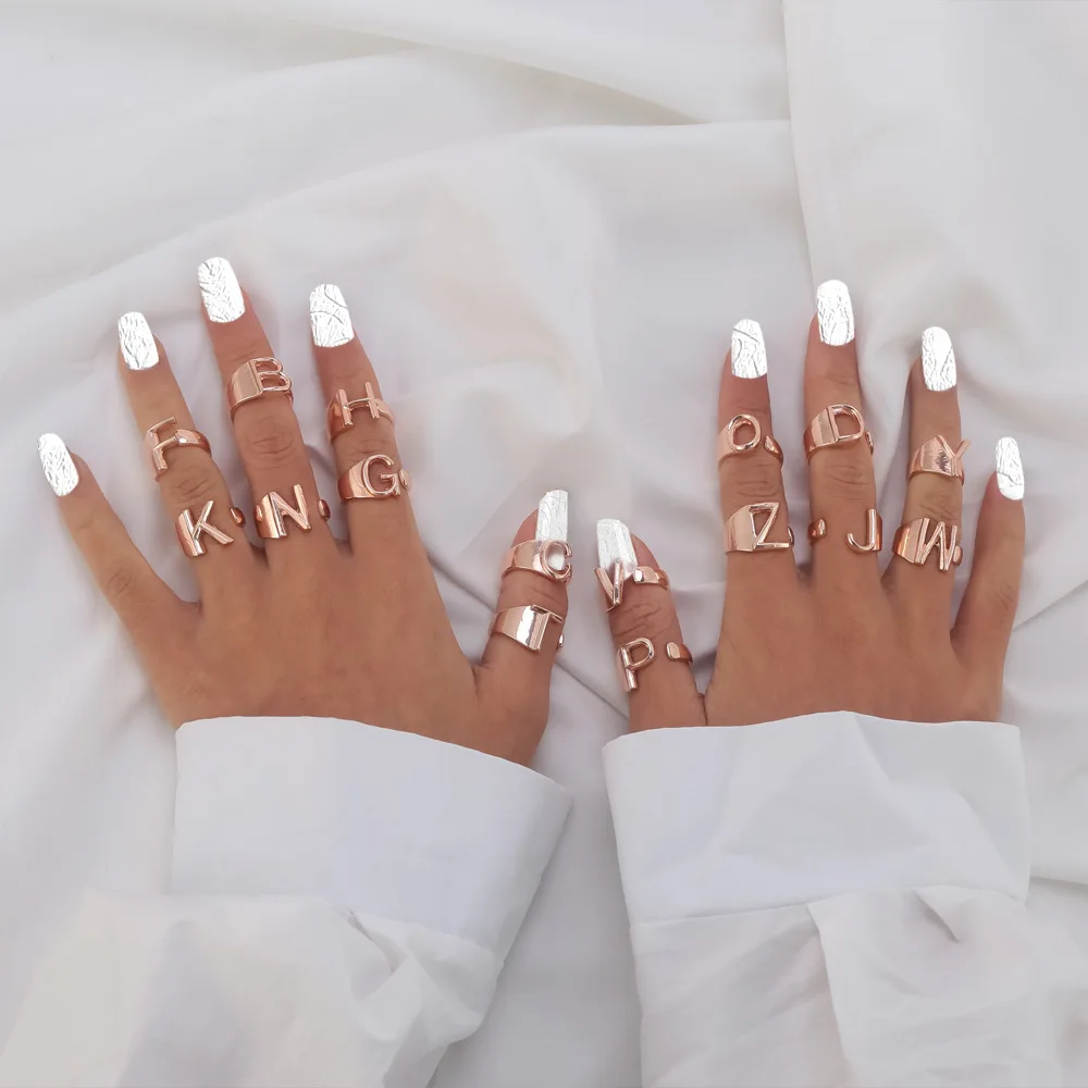 

Personalized Adjustable Metal A-Z Rose Gold 26 Alphabet Letter Ring