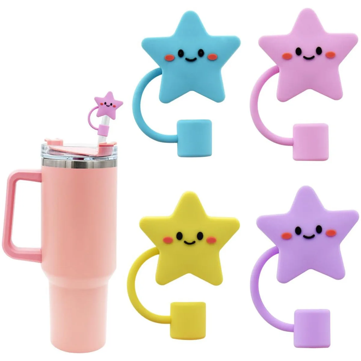 

Wholesale Silicone Straw Cover Cap Cartoon Star Shape Straw Topper for Tumbler Attachment Accessories