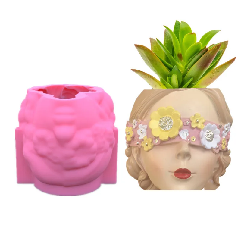 

1343 3D Blindfolded Girl Creative Pen Holder Flower Pot Silicone Mold DIY Epoxy Cement Plaster Succulent Flower Pot Mold, Pink