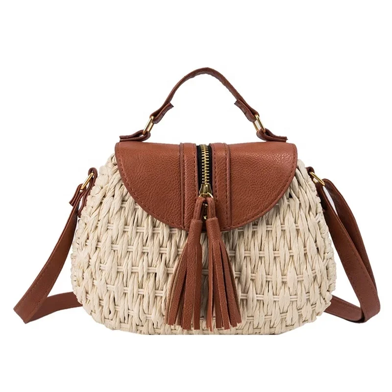 

Wholesale summer straw beach crossbody shoulder bag women fashion saddle handbags, Customizable