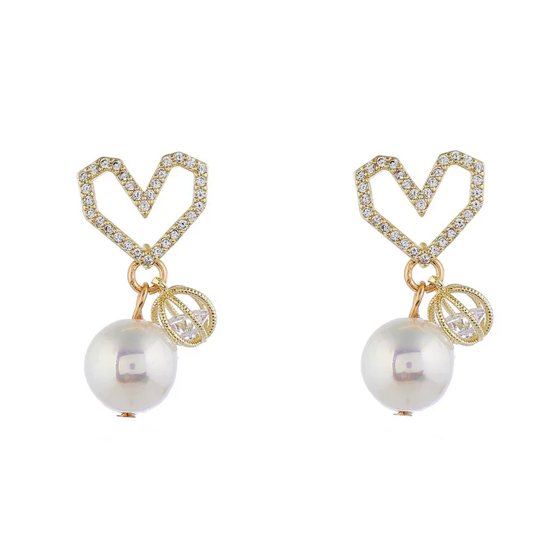 

Factory Wholesale Women Cute Lovers Earrings Fashion Girls Sweet Heart Shaped Pearl Earrings