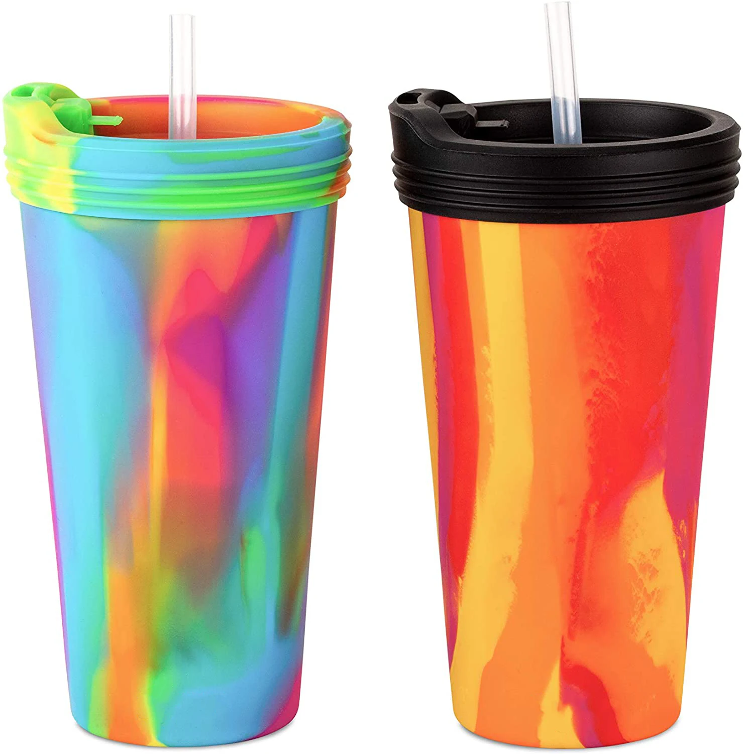 

2021BPA free New Arrivals 500ml Food Grade Silicone Reusable Beer Drinking Cup with Silicone lid and Silicone Straw for Travel, Customized color