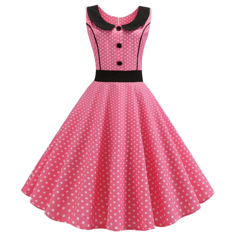 

SP-9033 Wholesale Sleeveless Fancy Lady Fashion Polka Dot Dress 50s Vintage, Navy