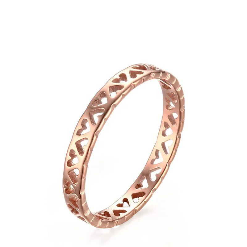 

Hot Selling Fashion Simple Jewelry Korean Style Minimalist Ring 316L Stainless Steel Partysu Hollow Out Heart Rings, Rose gold,silver