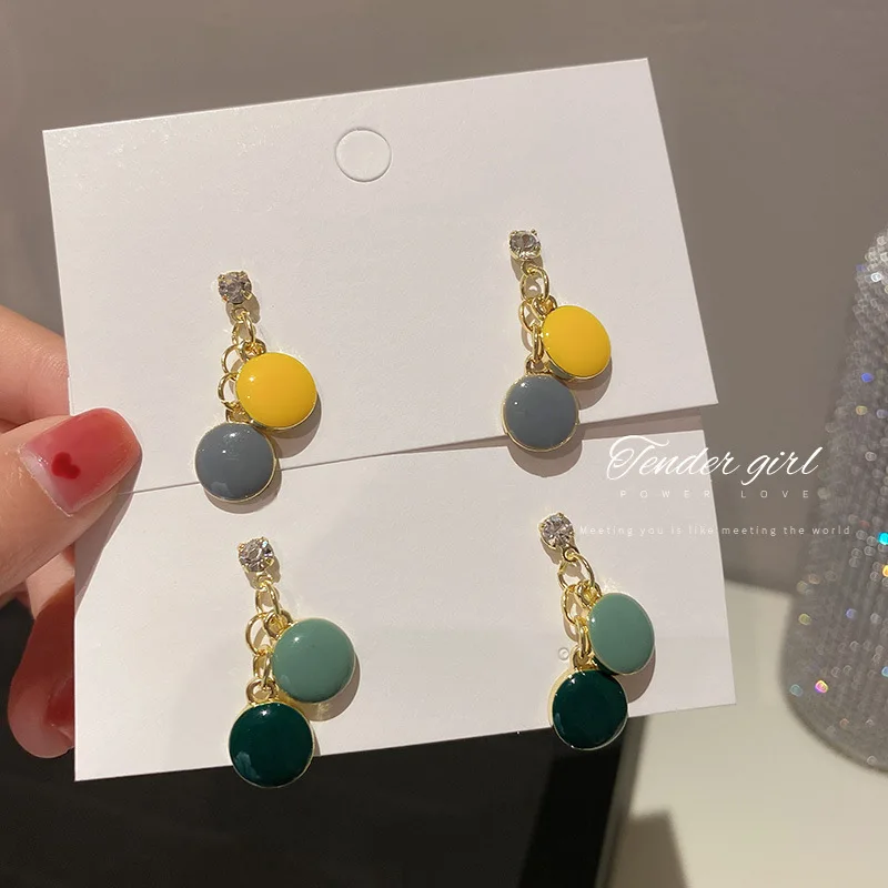 

fashion trendy wholesale yellow green drop oil earrings