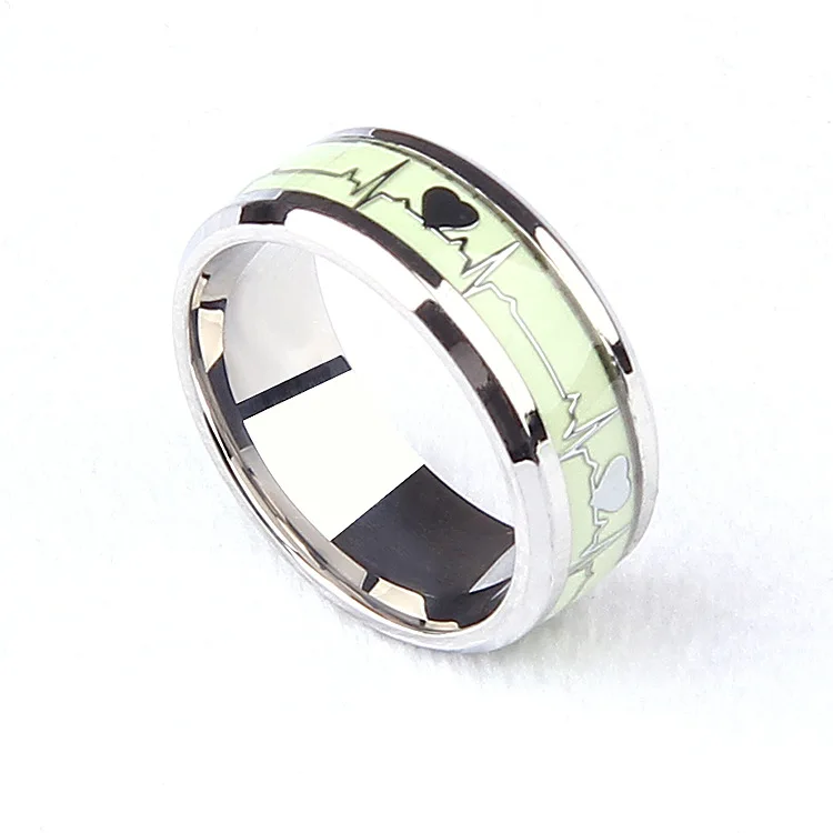 

High Quality Male Women Electrocardiogram Ring Lovers Titanium Steel Ring Luminous Ring