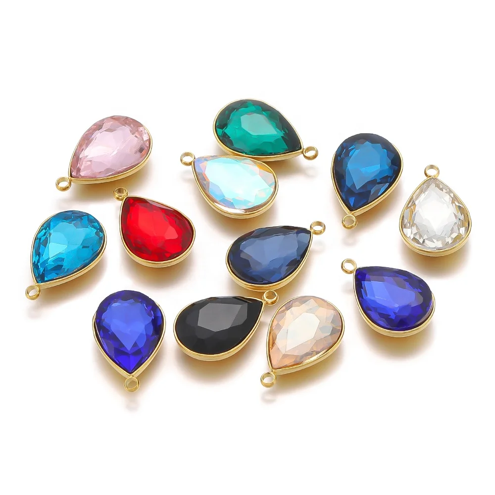 

5Pcs Fashion Stainless Steel 11*15mm Drop-Shaped Coloured Zircon Charms Pendants for DIY Jewelry Making Gift Necklace Earrings