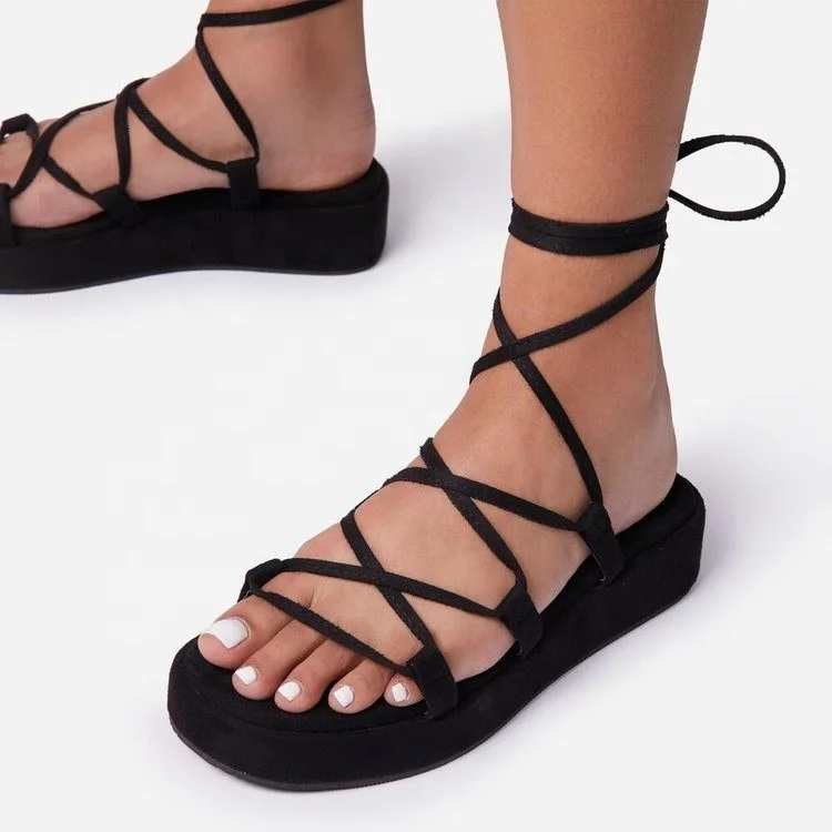 

2021 High Quality Women Platform Sandals Summer Strappy Rubber Slide-On Sandals