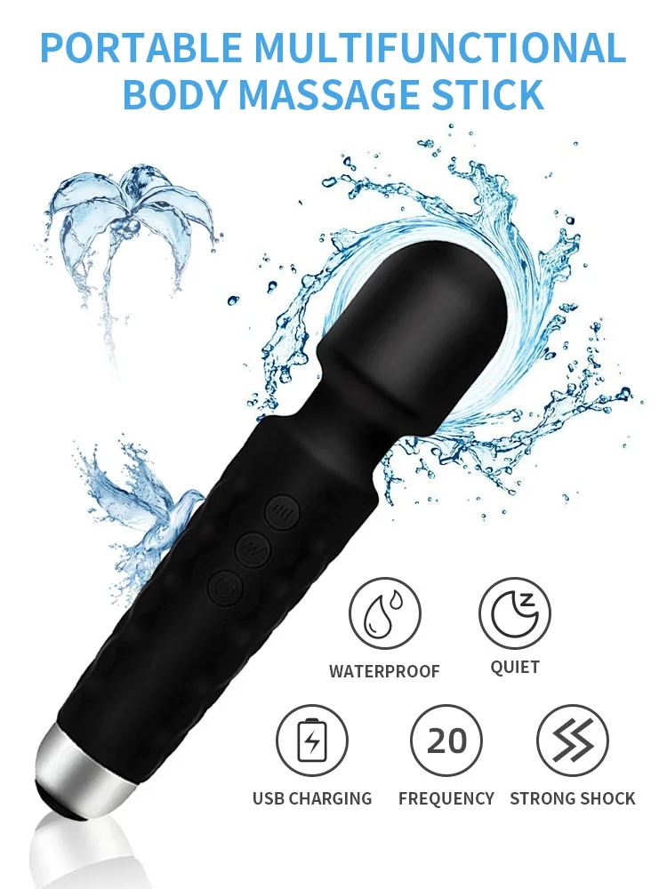 Powerful Quiet Waterproof Av Wand Vibrator Massager Cordless 8 Speed 20 Modes For Back And Foot