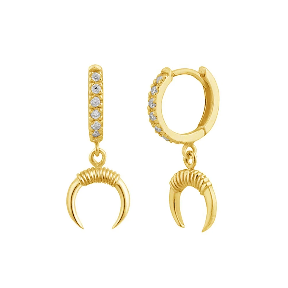 

2020 gold plated fashion for women girl S925 sterling silver hoop earrings horn charm simple paved CZ horn lovely earring