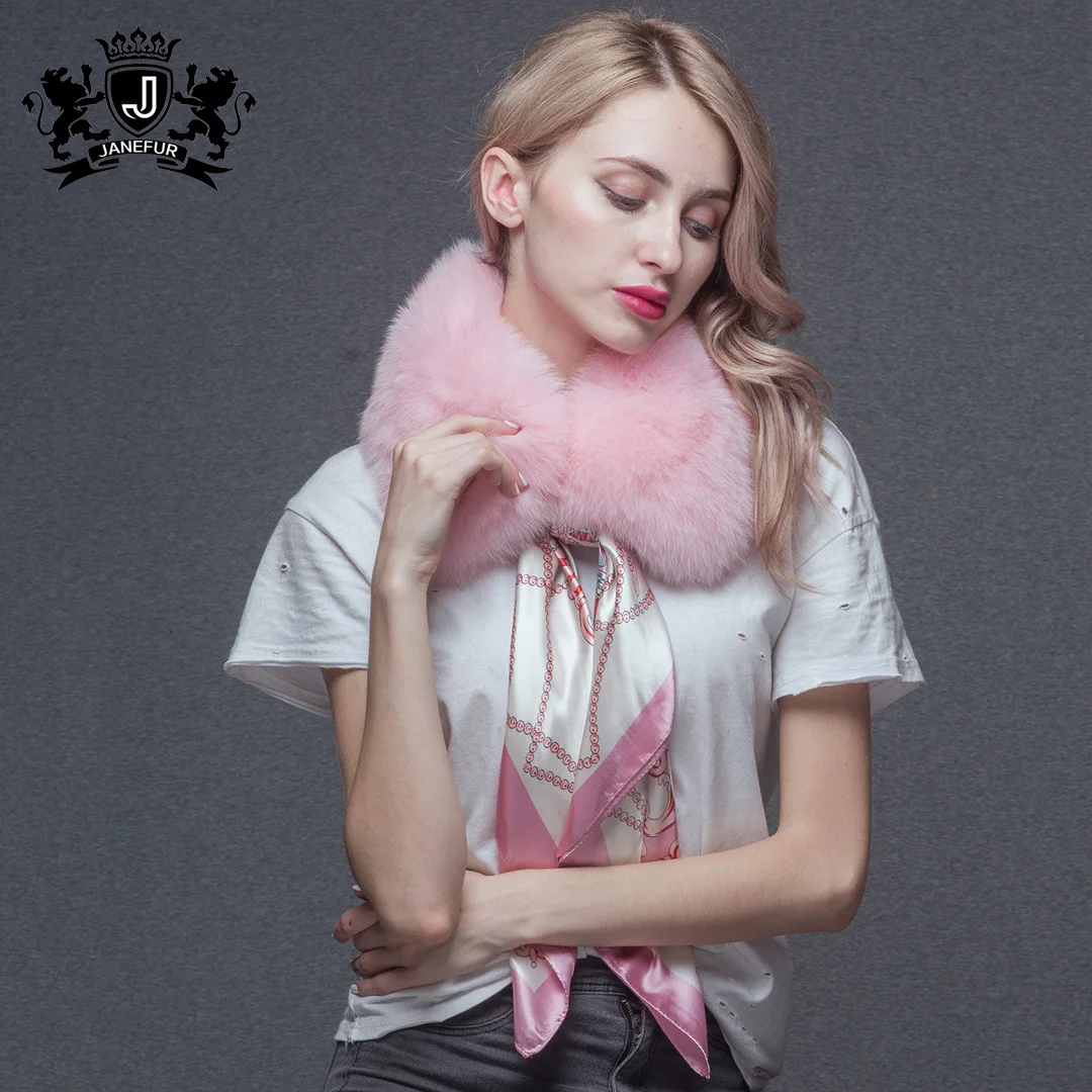 

Janefur fur shawl scarf ladies spring winter warm plush scarf silk ribbons real fox fur scarves