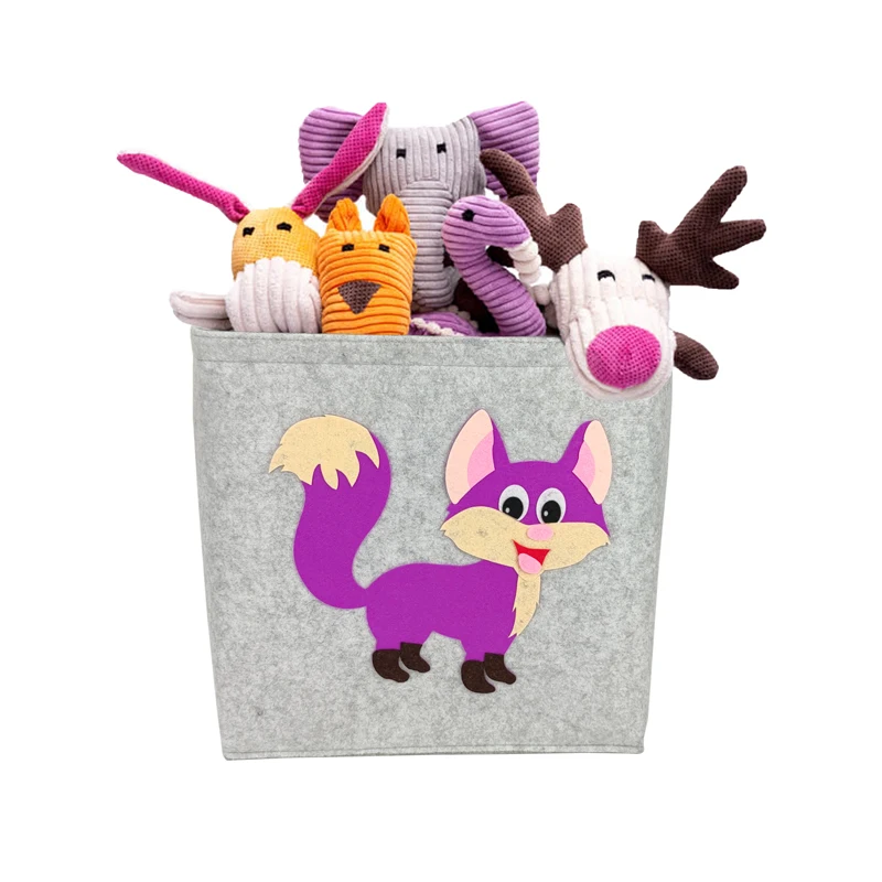 

Cube Folding Storage Box Cute Animal PET Felt Laundry Baskets For Nursery Toys and Clothes Organize, Grey or custom one