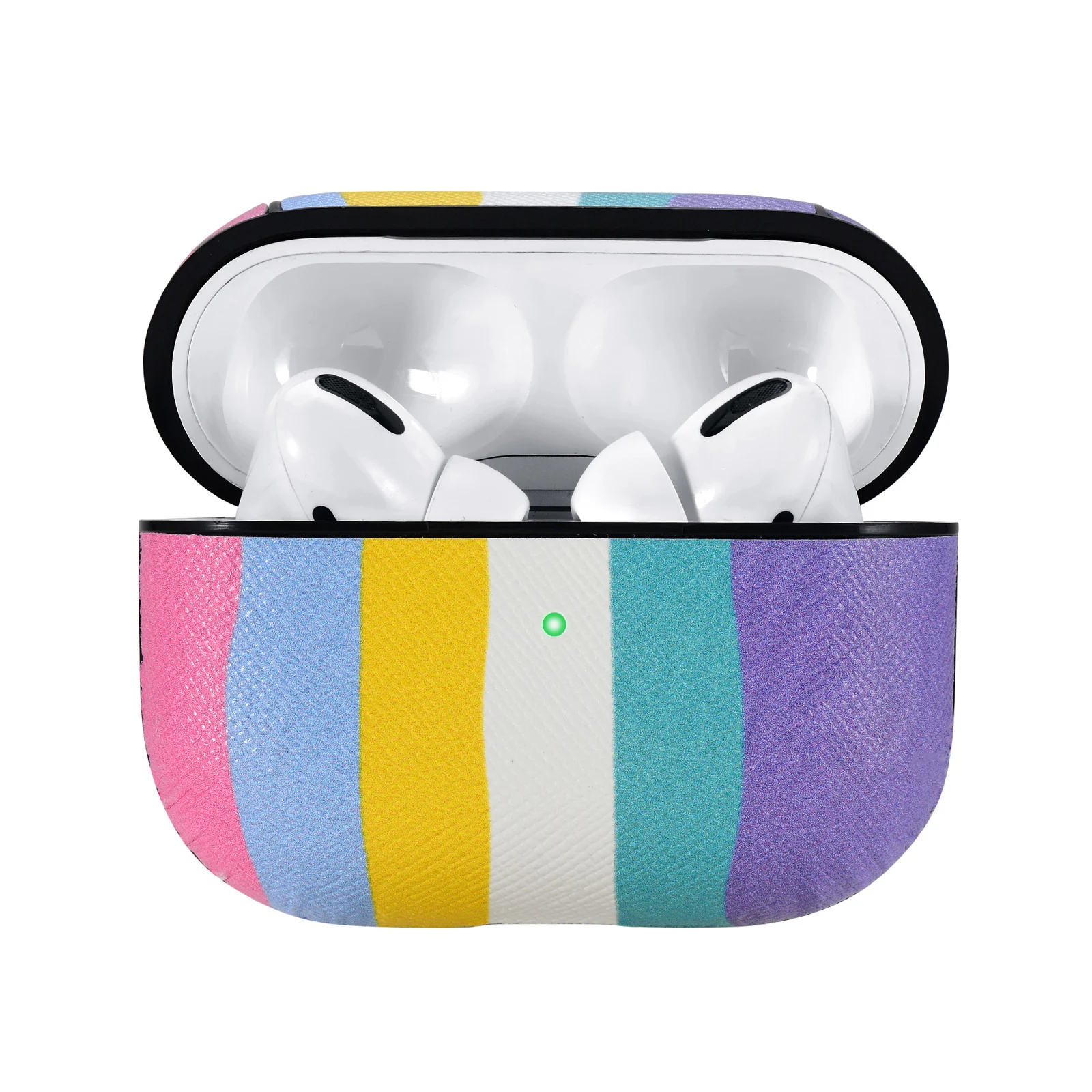 

2021 Anti-lost Painted Colorful Water Stickers Full Protective Rainbow Saffiano PU PC Case For AirPods Pro, Customized colors acceptable