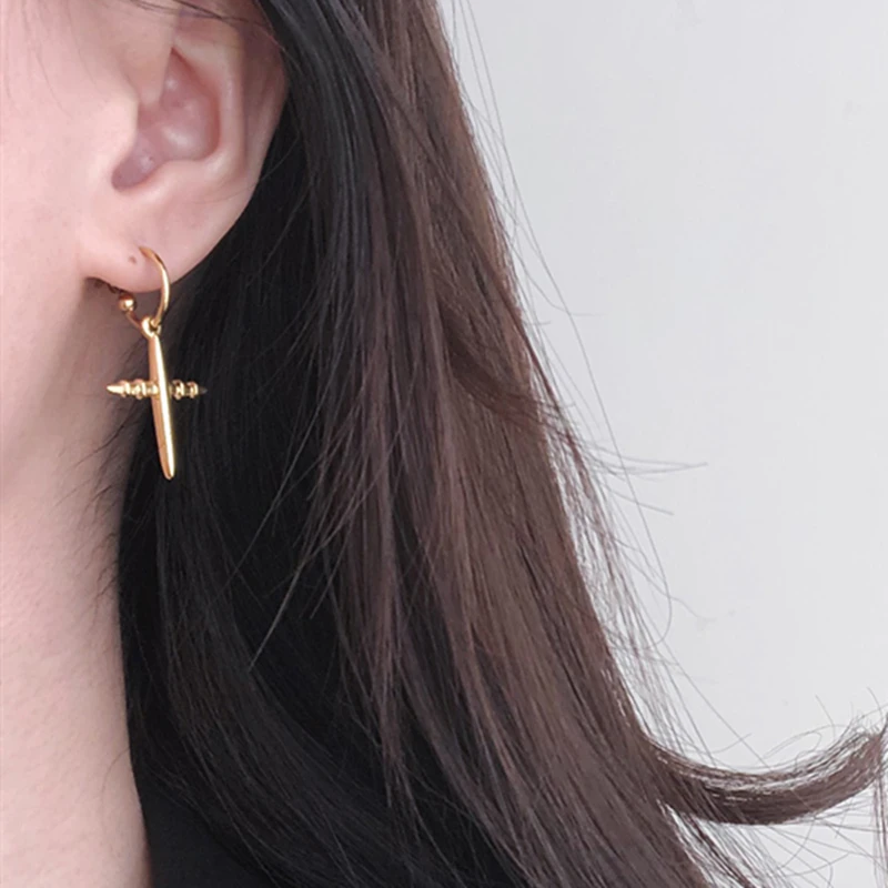 

Wholesale 18K Gold Plated Stainless Steel Dangle Cross Earrings, Gold color