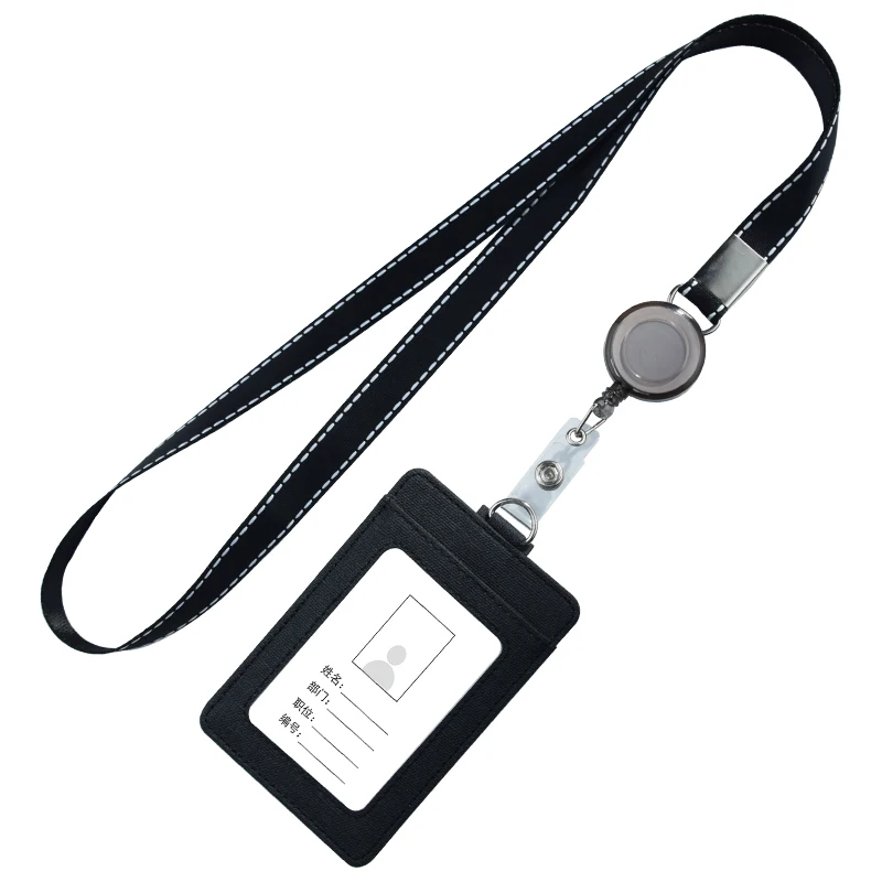 

Retractable Business Card Holder PU Leather Credit Card ID Badge Holder With Lanyard With Logo Custom Badge ID Card Holder