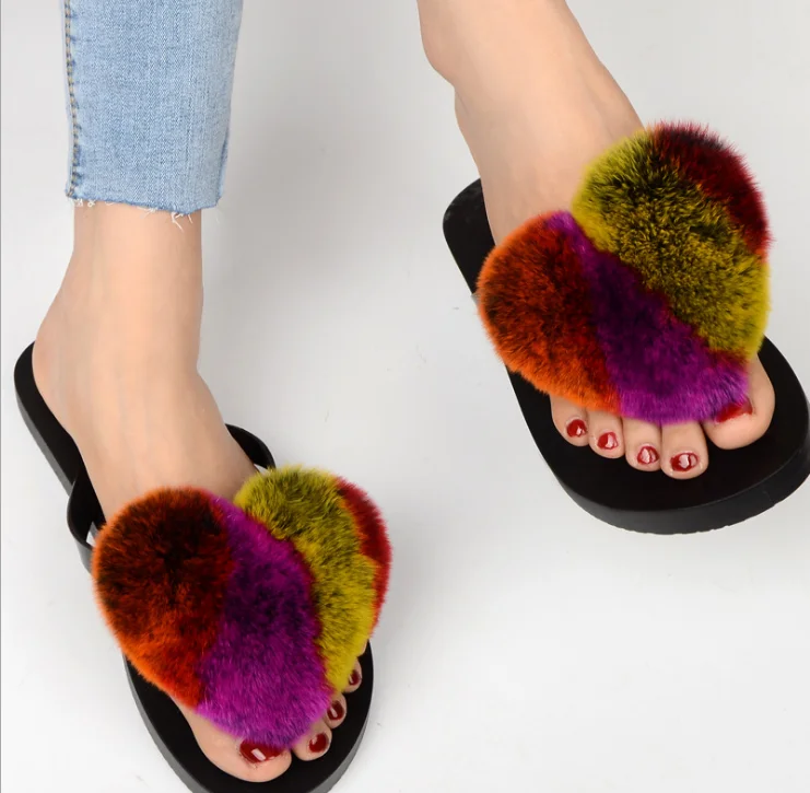 

Summer Faux Fur Slide Slippers Furry Sexy Women Slipper Sandals Beautiful Shoes For Ladies Female Girls New Arrival, Customer's request