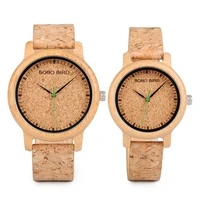 

BOBO BIRD Cork Leather Strap Bamboo Wood Watch Couple Wooden Wrist Watch for Lovers