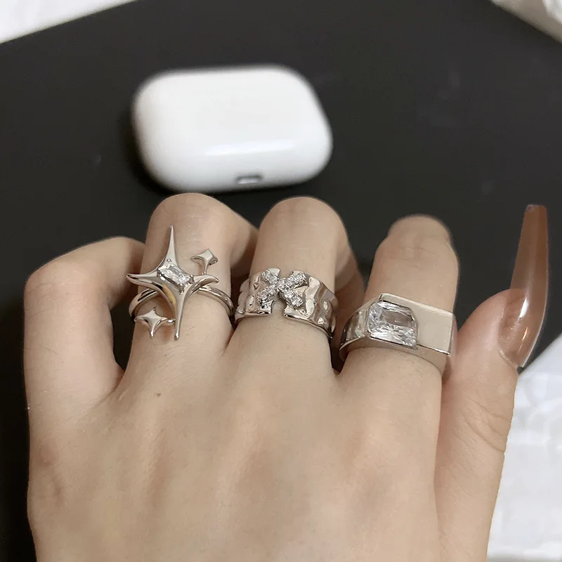 

Vintage Adjustable Star Shape Inlaid Full Cubic Zirconia Engagement Rings Sets For Women Men Jewelry