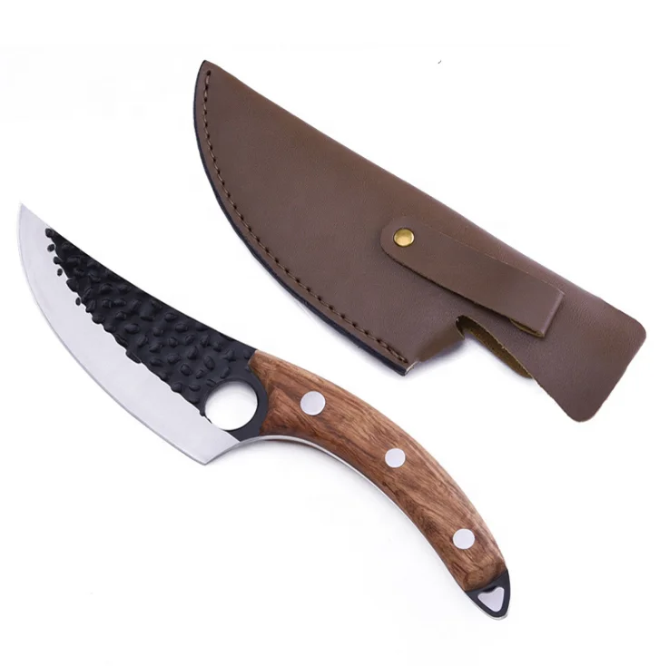 

Amazon hot sharp hammered Meat Cleaver boning knife Hand Forged Butcher knife with leather sheath chef Knives high carbon steel