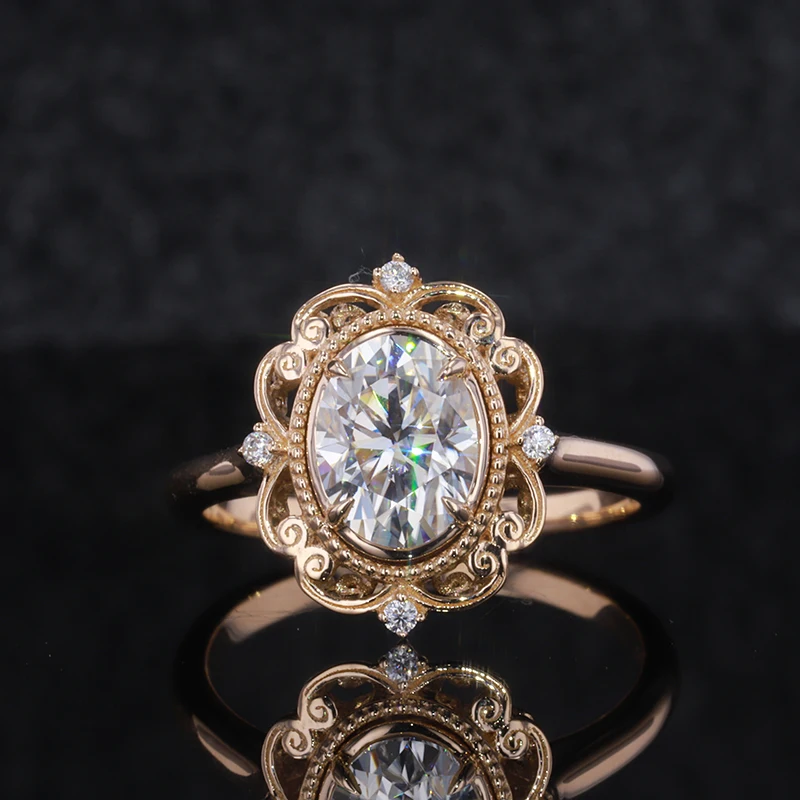 

Rose gold oval moissanite diamond Vintage engagement ring