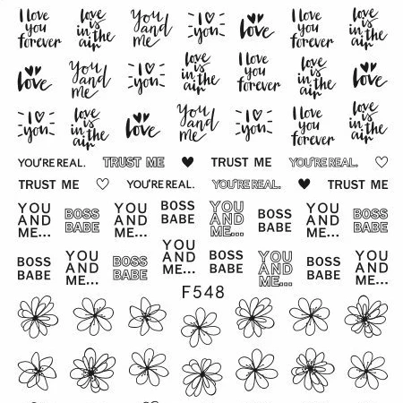 

F545-552 Letters Lines Nail Art Decals 3D Manicure Applique Nail Stickers for Nail Decoration, As picture