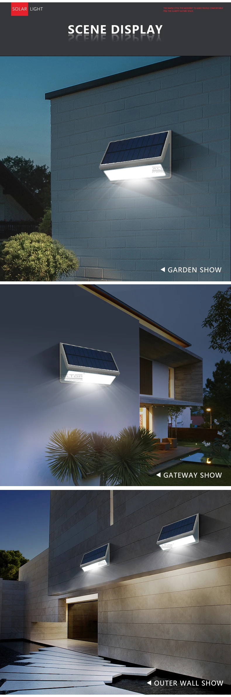 ALLTOP Hot sale High quality high lumen Outdoor garden solar lamp ip65 Waterproof solar led wall lamp