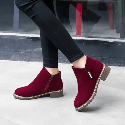 

Autumn Winter Boots Classic Zipper Snow Ankle Boots Suede Warm Fur Plush Women Plus Size Shoes
