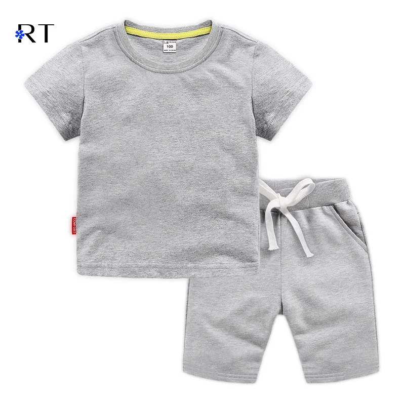 18M-8Years Solid Color Kids Children Boys 2PCS Summer Sports Casual Short Sleeve Clothing Sets, Picture