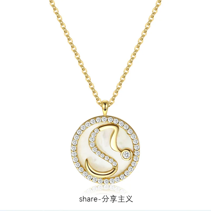 

Gold Plated CZ Micro Paved Letter Necklace Fritillaria Zircon 925 Sterling Silver A-Z Initial Pendant Necklace for Women, As picture