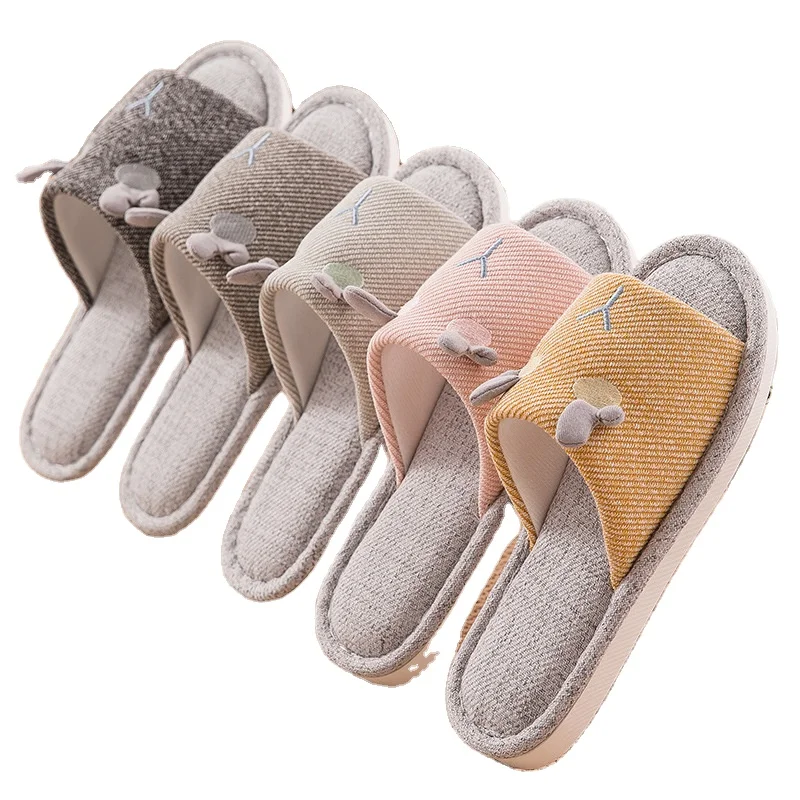 

Free shipping Ladies summer linen slippers lovely cartoon antlers thick soles home non-slip indoor home couples four seasons, Picture