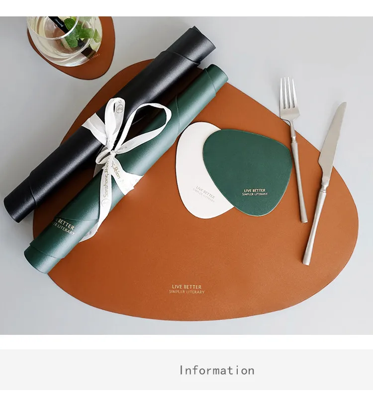 

Tableware Pad Placemat Table Mat Pu Leather Insulation Non-slip Simple Placemats Disc Coaster Placemat For Dining Table, 8colors