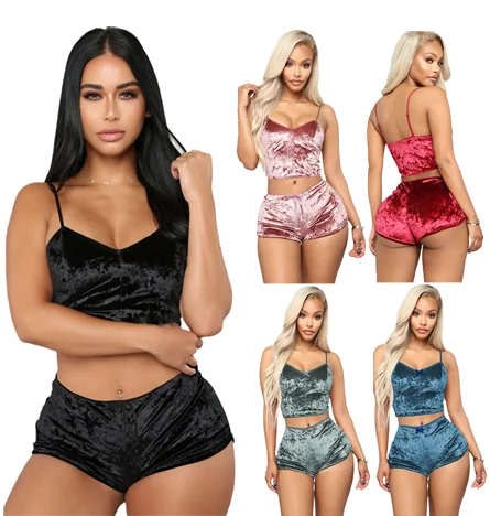 

Fashion Wholesale Summer Female Sleepwear Lady Piyama Two Piece Short Pyjamas Women Velvet Pajama Sets 3XL, As picture