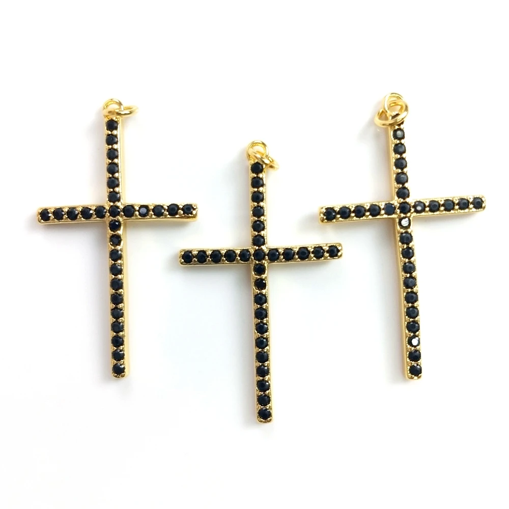 

Women Men Bracelets Necklaces Handmade Micro Pave Black stone Zircon Connector golden Cross Charms Pendants for Jewelry Making, Multi color