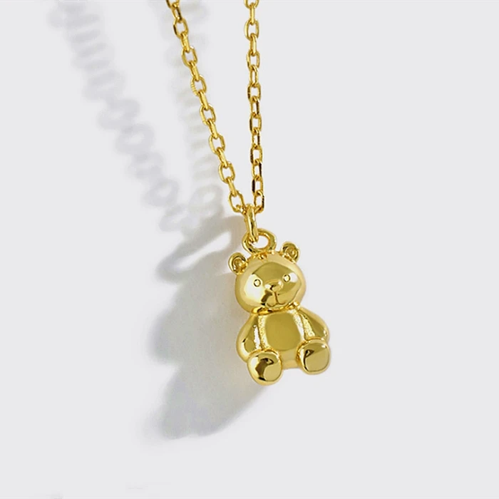 

Minimalist jewelry 925 silver sterling 18k gold plated teddy bear pendant necklace for women