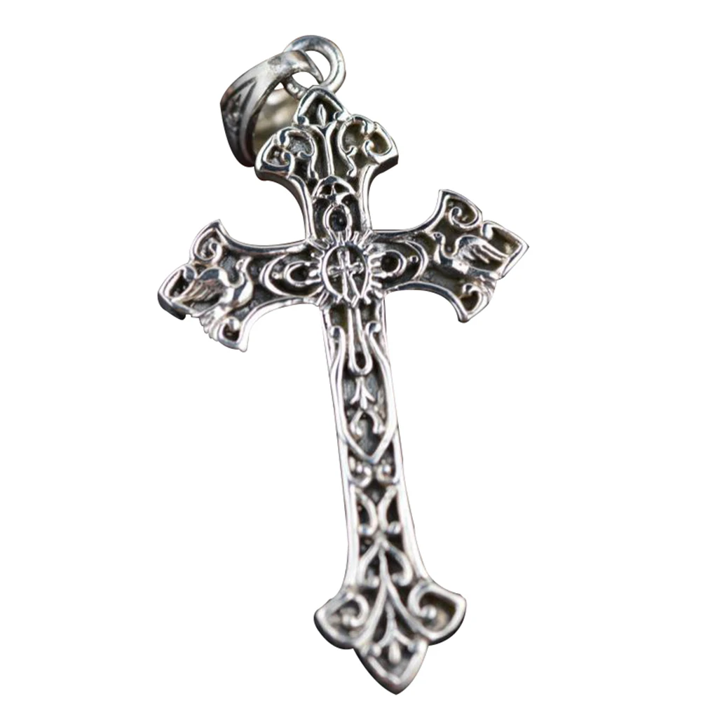 

Real 925 Sterling Silver Jesus Christ Cross Pendant For Men Vintage Hollow Pattern Design Fine Jewelry Mens Accessories