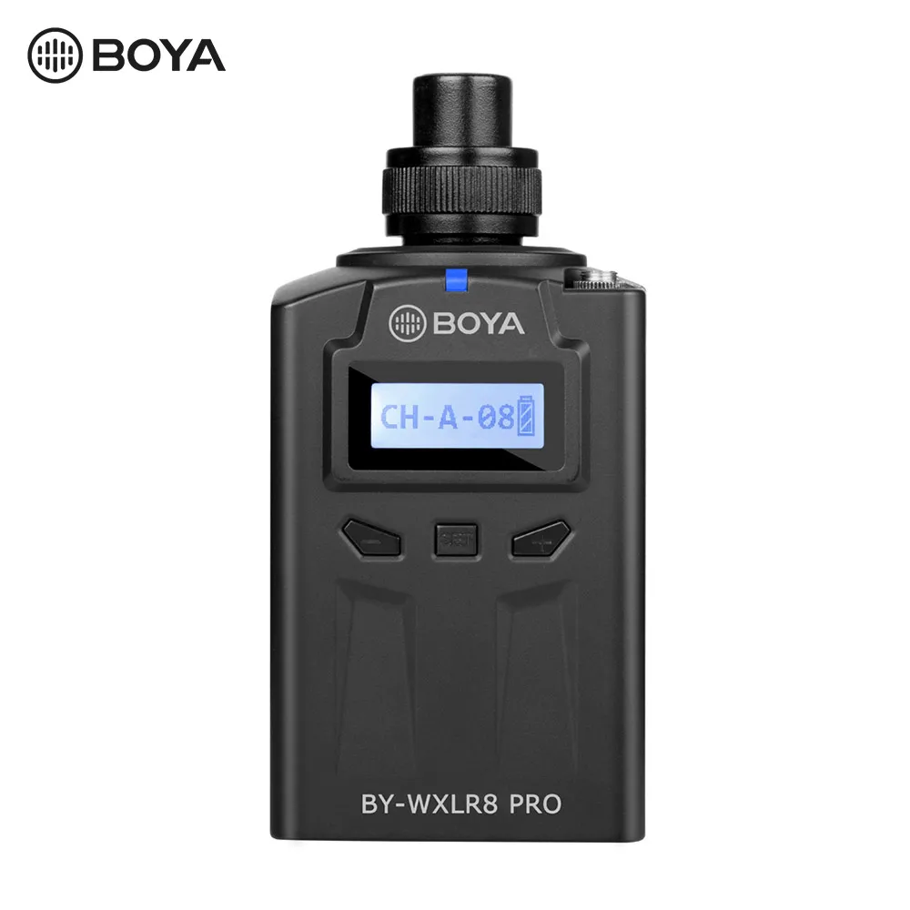 

BOYA BY-WXLR8 Pro Microphone PLL Synthesized Control Oscillator MIC 48-Channel Plug-on Transmitter LCD Display XLR Connection