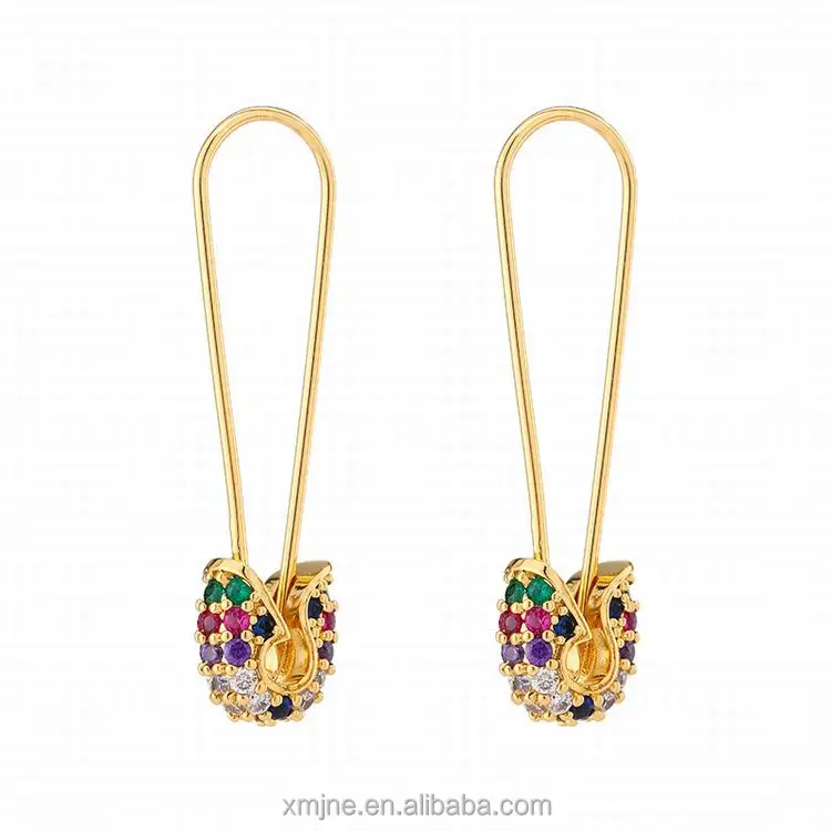 

Micro Inlaid Colorful Zircon Earrings Fashion New Earrings U-Shaped Pin Hip Hop Earrings For Women