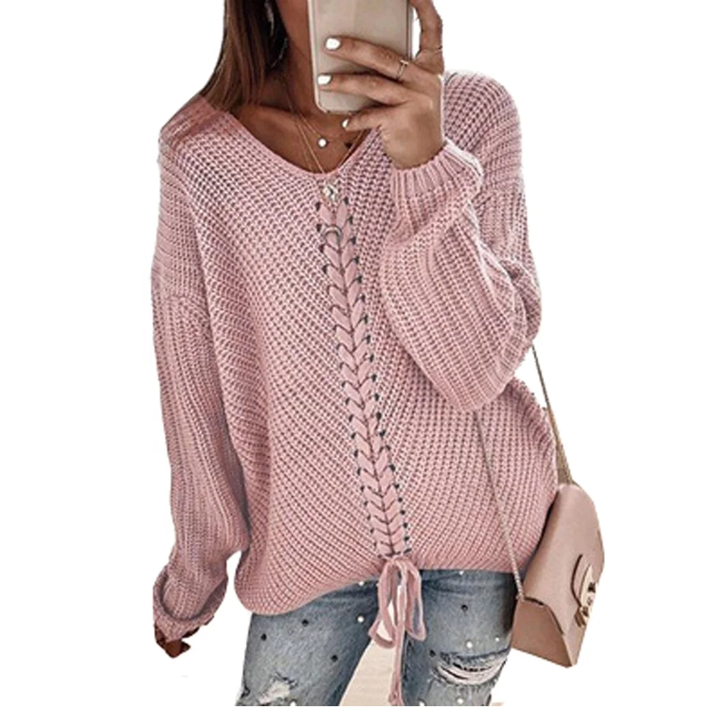 

Women's Long Sleeve V Neck Plus Size Knitted 2019 Fall Winter Oversized Pullover Jumper Sweaters